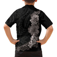 Hawaiian Plumeria and Hibiscus Family Matching Off Shoulder Short Dress and Hawaiian Shirt Grayscale Mode LT03 - Polynesian Pride