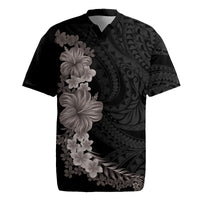 Hawaiian Plumeria and Hibiscus Rugby Jersey Grayscale Mode LT03 Black - Polynesian Pride