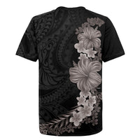Hawaiian Plumeria and Hibiscus Rugby Jersey Grayscale Mode LT03 - Polynesian Pride