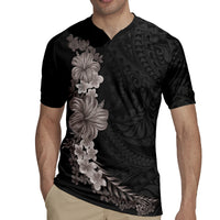 Hawaiian Plumeria and Hibiscus Rugby Jersey Grayscale Mode LT03 - Polynesian Pride