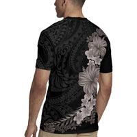 Hawaiian Plumeria and Hibiscus Rugby Jersey Grayscale Mode LT03 - Polynesian Pride