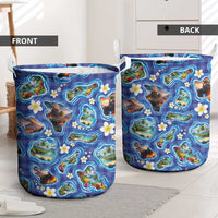 Hawaiian Island Shapes-Iconic Landscape Laundry Basket with Plumeria and Palaka Blue Color LT03 - Polynesian Pride