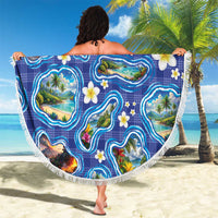 Hawaiian Island Shapes-Iconic Landscape Beach Blanket with Plumeria and Palaka Blue Color LT03 - Polynesian Pride