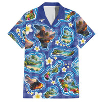 Hawaiian Island Shapes-Iconic Landscape Hawaiian Shirt with Plumeria and Palaka Blue Color LT03 Blue - Polynesian Pride