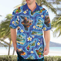 Hawaiian Island Shapes-Iconic Landscape Hawaiian Shirt with Plumeria and Palaka Blue Color LT03 - Polynesian Pride