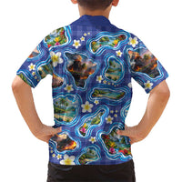 Hawaiian Island Shapes-Iconic Landscape Hawaiian Shirt with Plumeria and Palaka Blue Color LT03 - Polynesian Pride