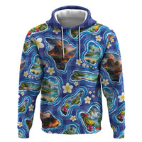 Hawaiian Island Shapes-Iconic Landscape Hoodie with Plumeria and Palaka Blue Color