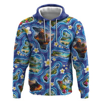 Hawaiian Island Shapes-Iconic Landscape Hoodie with Plumeria and Palaka Blue Color