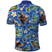 Hawaiian Island Shapes-Iconic Landscape Polo Shirt with Plumeria and Palaka Blue Color LT03 - Polynesian Pride