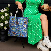 Hawaiian Island Shapes-Iconic Landscape Tote Bag with Plumeria and Palaka Blue Color LT03 - Polynesian Pride