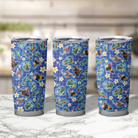 Hawaiian Island Shapes-Iconic Landscape Tumbler Cup with Plumeria and Palaka Blue Color LT03 - Polynesian Pride