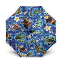 Hawaiian Island Shapes-Iconic Landscape Umbrella with Plumeria and Palaka Blue Color LT03 One Size Folded 11.42 inch Opened Diameter 37.4 inch Blue - Polynesian Pride
