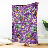 Hawaiian Island Shapes-Iconic Landscape Blanket with Plumeria and Palaka Purple Color LT03 - Polynesian Pride