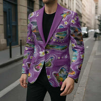 Hawaiian Island Shapes-Iconic Landscape Blazer with Plumeria and Palaka Purple Color LT03 - Polynesian Pride