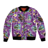 Hawaiian Island Shapes-Iconic Landscape Bomber Jacket with Plumeria and Palaka Purple Color LT03 Unisex Purple - Polynesian Pride