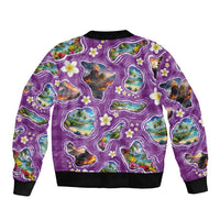Hawaiian Island Shapes-Iconic Landscape Bomber Jacket with Plumeria and Palaka Purple Color LT03 - Polynesian Pride