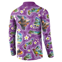 Hawaiian Island Shapes-Iconic Landscape Button Sweatshirt with Plumeria and Palaka Purple Color LT03 - Polynesian Pride