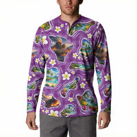 Hawaiian Island Shapes-Iconic Landscape Button Sweatshirt with Plumeria and Palaka Purple Color LT03 - Polynesian Pride
