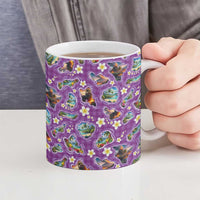 Hawaiian Island Shapes-Iconic Landscape Ceramic Mug with Plumeria and Palaka Purple Color LT03 - Polynesian Pride