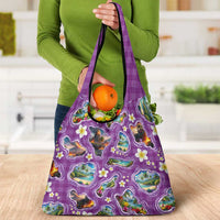 Hawaiian Island Shapes-Iconic Landscape Grocery Bag with Plumeria and Palaka Purple Color LT03 - Polynesian Pride