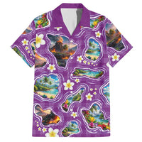 Hawaiian Island Shapes-Iconic Landscape Hawaiian Shirt with Plumeria and Palaka Purple Color LT03 Purple - Polynesian Pride