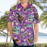 Hawaiian Island Shapes-Iconic Landscape Hawaiian Shirt with Plumeria and Palaka Purple Color LT03 - Polynesian Pride