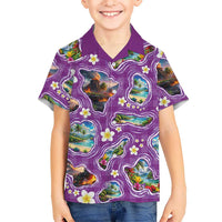 Hawaiian Island Shapes-Iconic Landscape Hawaiian Shirt with Plumeria and Palaka Purple Color LT03 - Polynesian Pride