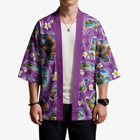 Hawaiian Island Shapes-Iconic Landscape Kimono with Plumeria and Palaka Purple Color LT03 - Polynesian Pride