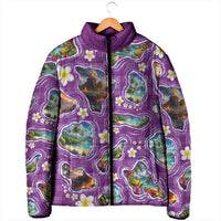 Hawaiian Island Shapes-Iconic Landscape Padded Jacket with Plumeria and Palaka Purple Color LT03 - Polynesian Pride