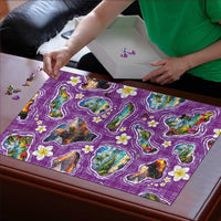 Hawaiian Island Shapes-Iconic Landscape Puzzle with Plumeria and Palaka Purple Color LT03 - Polynesian Pride