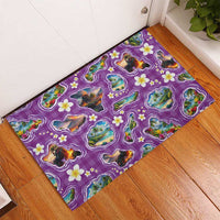 Hawaiian Island Shapes-Iconic Landscape Rubber Doormat with Plumeria and Palaka Purple Color LT03 - Polynesian Pride