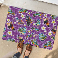 Hawaiian Island Shapes-Iconic Landscape Rubber Doormat with Plumeria and Palaka Purple Color LT03 - Polynesian Pride
