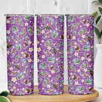 Hawaiian Island Shapes-Iconic Landscape Skinny Tumbler with Plumeria and Palaka Purple Color LT03 - Polynesian Pride