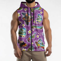 Hawaiian Island Shapes-Iconic Landscape Sleeveless Zip Hoodie with Plumeria and Palaka Purple Color LT03 - Polynesian Pride
