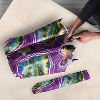 Hawaiian Island Shapes-Iconic Landscape Umbrella with Plumeria and Palaka Purple Color LT03 - Polynesian Pride