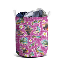 Hawaiian Island Shapes-Iconic Landscape Laundry Basket with Plumeria and Palaka Pink Color