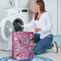 Hawaiian Island Shapes-Iconic Landscape Laundry Basket with Plumeria and Palaka Pink Color