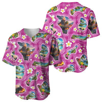 Hawaiian Island Shapes-Iconic Landscape Baseball Jersey with Plumeria and Palaka Pink Color