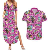 Hawaiian Island Shapes-Iconic Landscape Couples Matching Summer Maxi Dress and Hawaiian Shirt with Plumeria and Palaka Pink Color