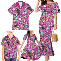 Hawaiian Island Shapes-Iconic Landscape Family Matching Mermaid Dress and Hawaiian Shirt with Plumeria and Palaka Pink Color