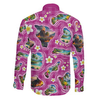 Hawaiian Island Shapes-Iconic Landscape Family Matching Summer Maxi Dress and Hawaiian Shirt with Plumeria and Palaka Pink Color