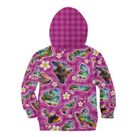 Hawaiian Island Shapes-Iconic Landscape Kid Hoodie with Plumeria and Palaka Pink Color