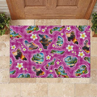 Hawaiian Island Shapes-Iconic Landscape Rubber Doormat with Plumeria and Palaka Pink Color
