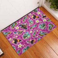Hawaiian Island Shapes-Iconic Landscape Rubber Doormat with Plumeria and Palaka Pink Color