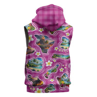 Hawaiian Island Shapes-Iconic Landscape Sleeveless Hoodie with Plumeria and Palaka Pink Color
