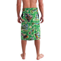 Hawaii Map with Plumeria Flower and Palaka Pattern Lavalava Tropical Island Green Design