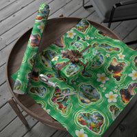 Hawaii Map with Plumeria Flower and Palaka Pattern Wrapping Paper Tropical Island Green Design