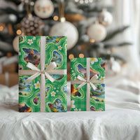 Hawaii Map with Plumeria Flower and Palaka Pattern Wrapping Paper Tropical Island Green Design