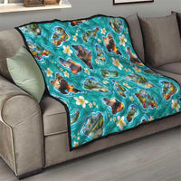 Hawaii Map with Plumeria Flower and Palaka Pattern Quilt Tropical Island Teal Design