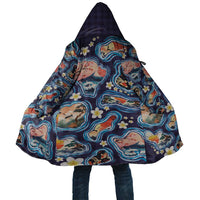 Hawaii Islands Map Design with Japanese Landscape Cloak Hawaiian Japan Fusion Art Navy Color